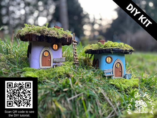Build-Your-Own TWO Fairy Houses – Whimsical DIY Kit with Clay, Moss, Solar Roofs & Magic in Every Detail