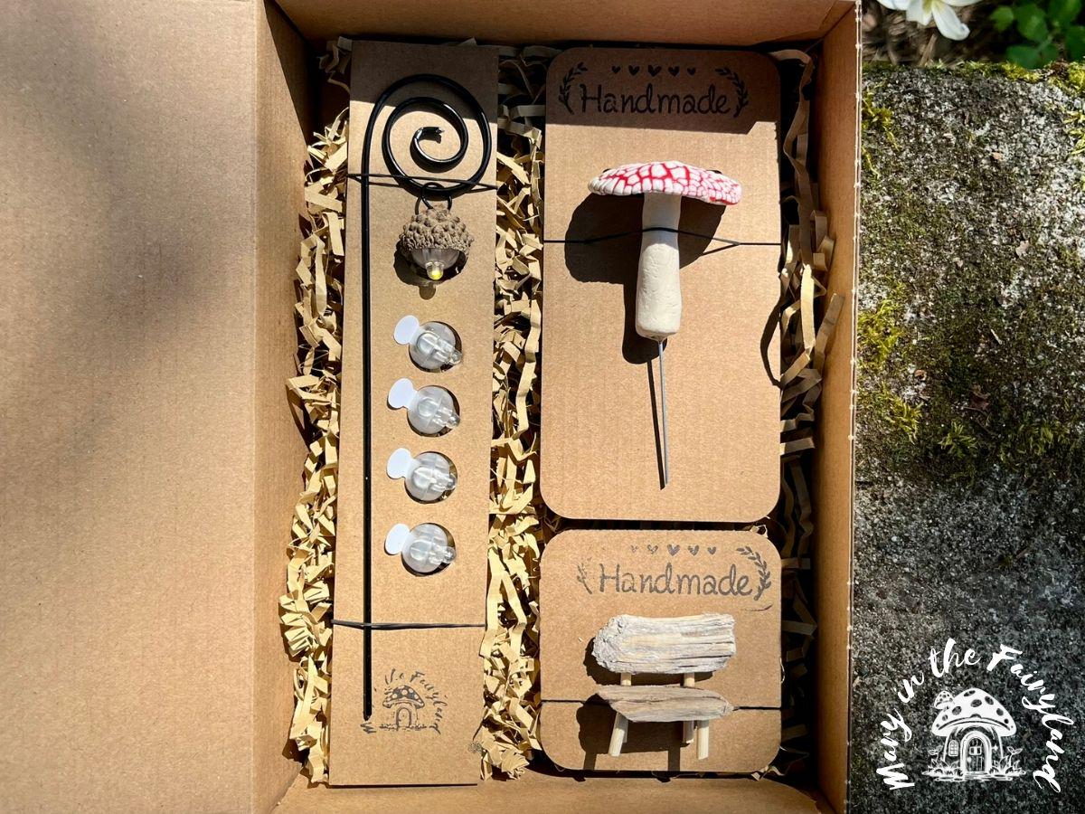 Handmade Mother’s Day Fairy Garden Gift Set – Fairy Scene with Lantern, Bench & Mushroom