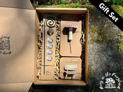 Handmade Mother’s Day Fairy Garden Gift Set – Fairy Scene with Lantern, Bench & Mushroom