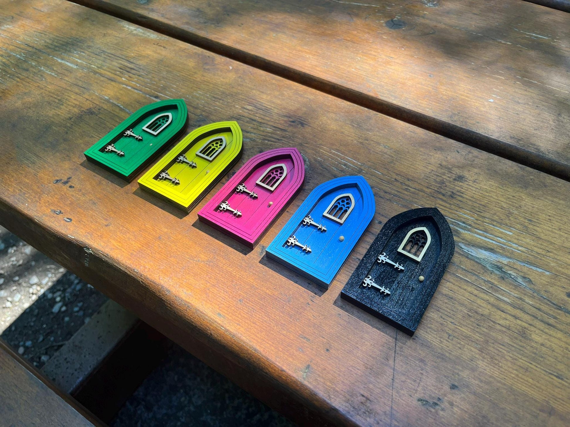 Colored Gothic Fairy Doors for Enchanting Outdoor Fairy Gardens