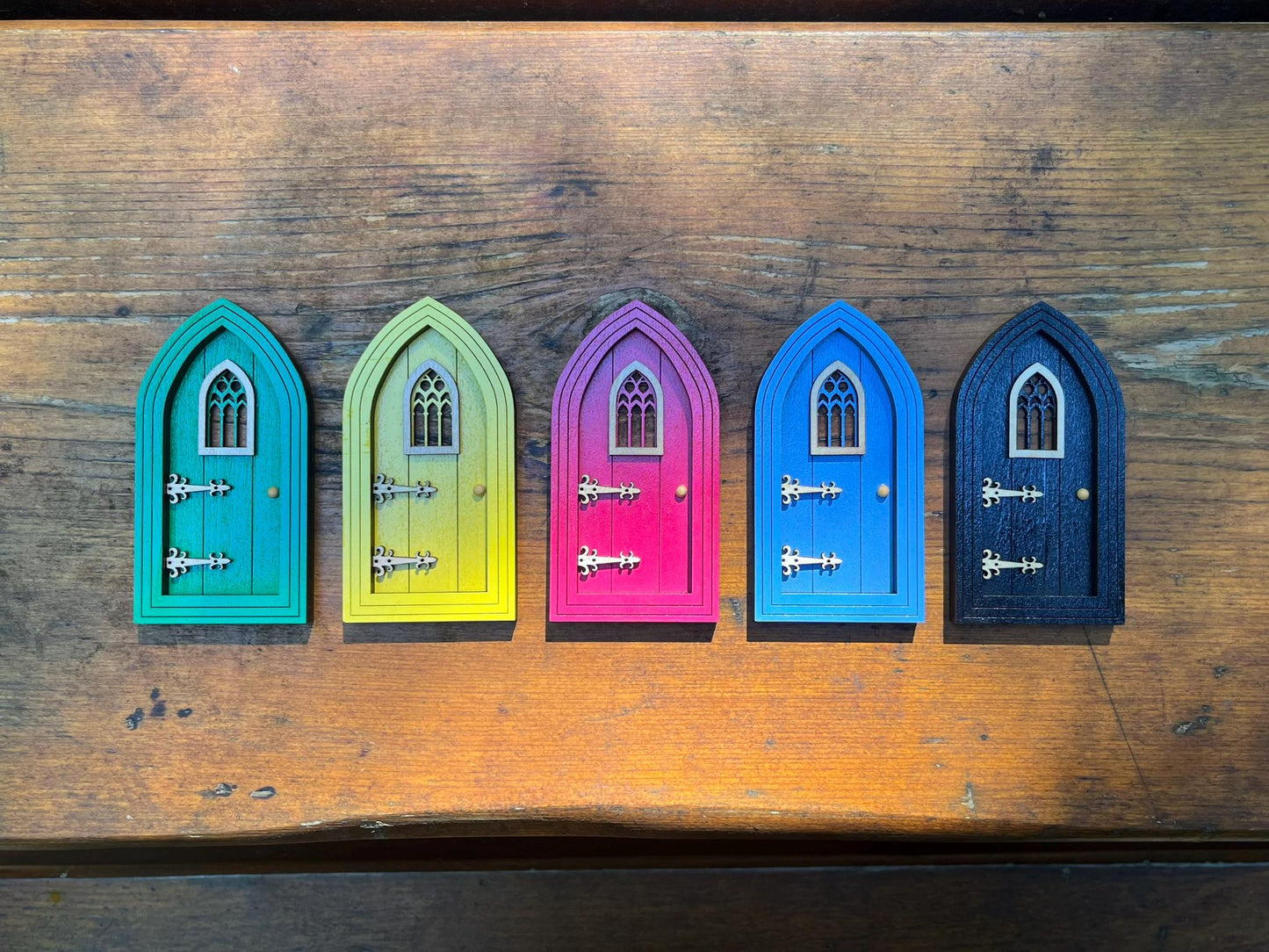 Colored Gothic Fairy Doors for Enchanting Outdoor Fairy Gardens