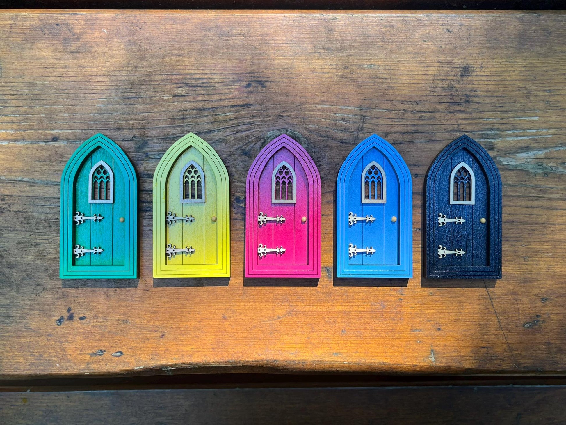 Colored Gothic Fairy Doors for Enchanting Outdoor Fairy Gardens