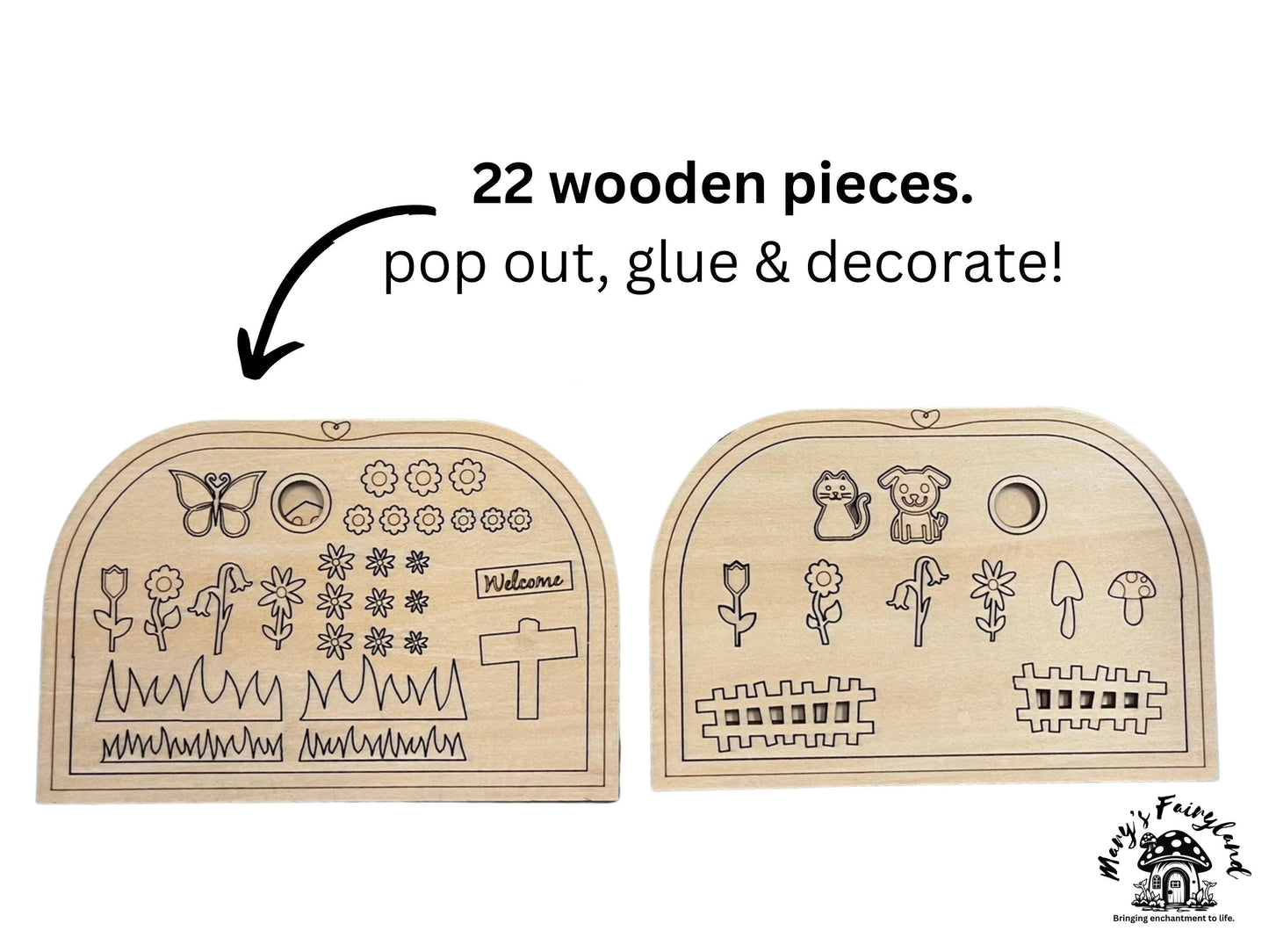DIY Fairy Scene Kit – 22-Piece Gift Craft | Fairy Garden Activity for All Ages | Relaxing Wood Kit to Decorate