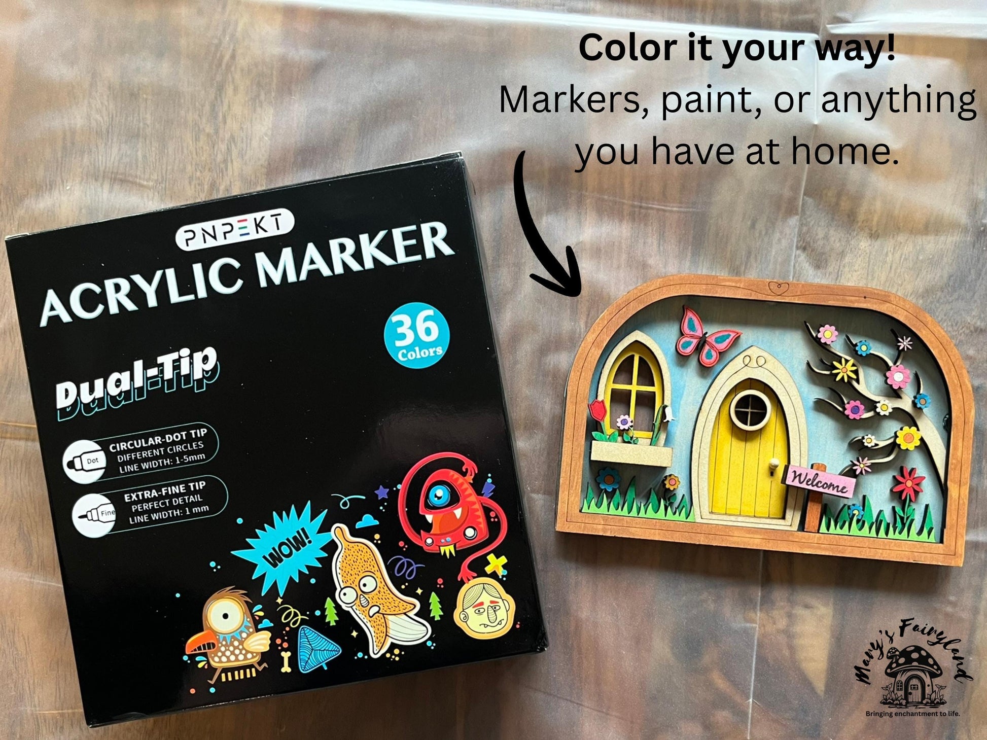DIY Fairy Scene Kit – 22-Piece Gift Craft | Fairy Garden Activity for All Ages | Relaxing Wood Kit to Decorate