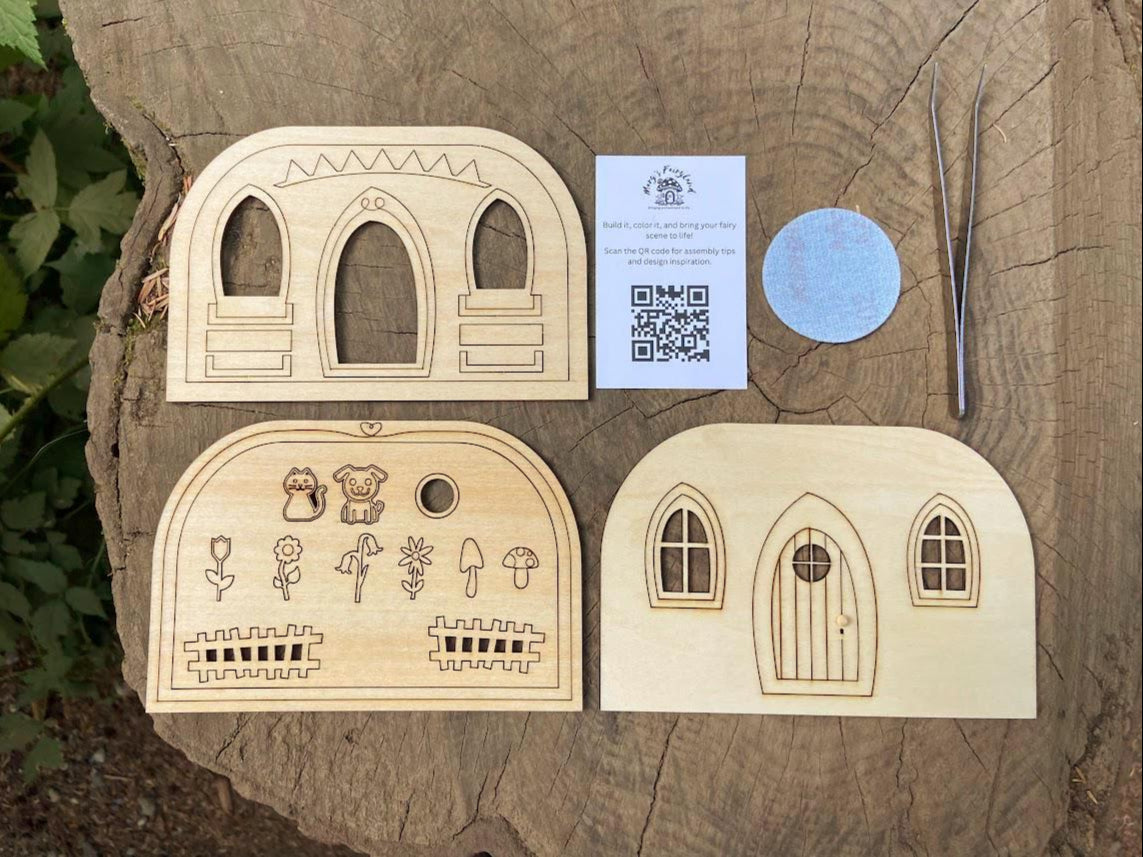 DIY Fairy Scene Kit – 22-Piece Gift Craft | Fairy Garden Activity for All Ages | Relaxing Wood Kit to Decorate