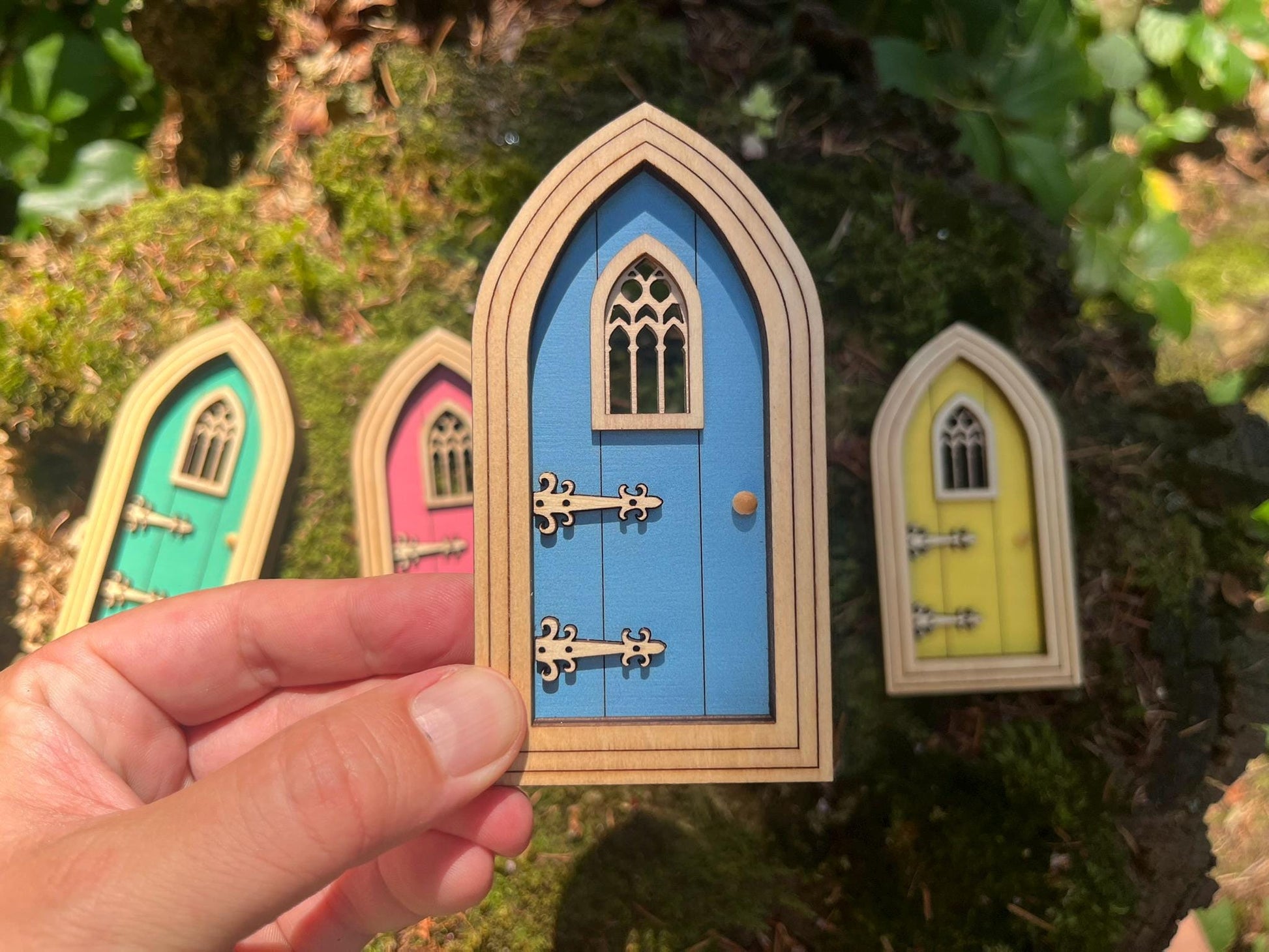 Half-Colored Gothic Fairy Doors for Enchanting Outdoor Fairy Gardens