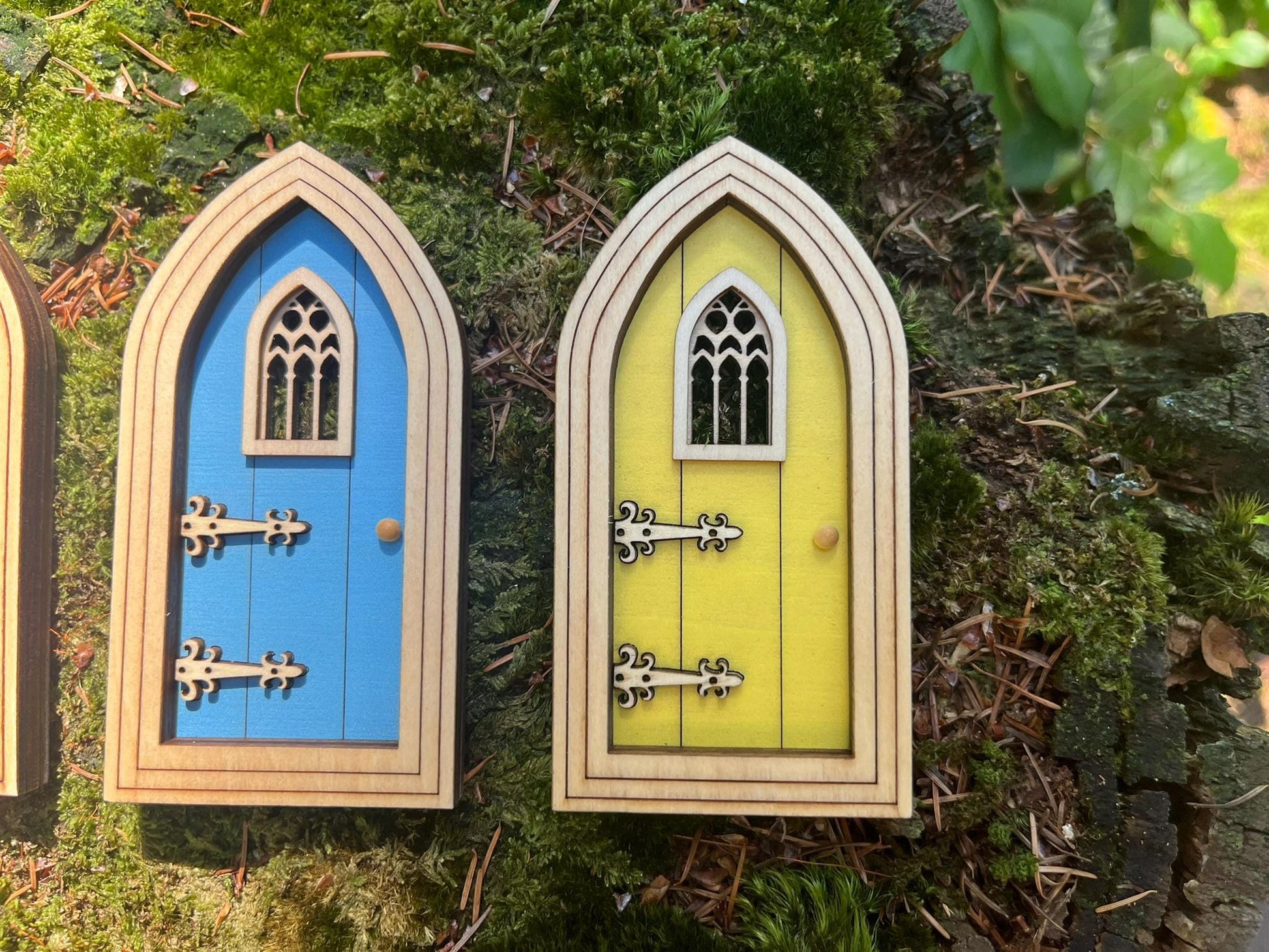 Half-Colored Gothic Fairy Doors for Enchanting Outdoor Fairy Gardens