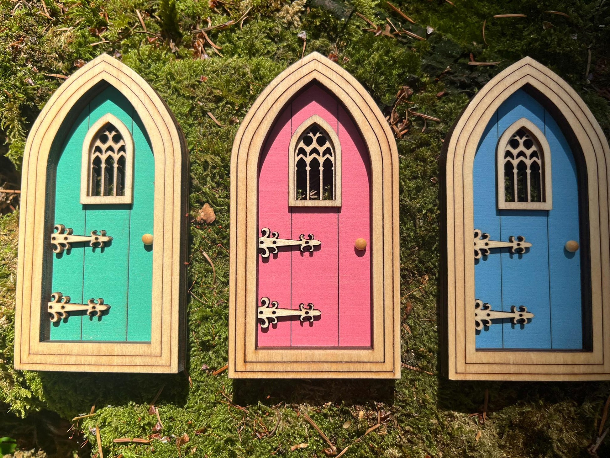 Half-Colored Gothic Fairy Doors for Enchanting Outdoor Fairy Gardens
