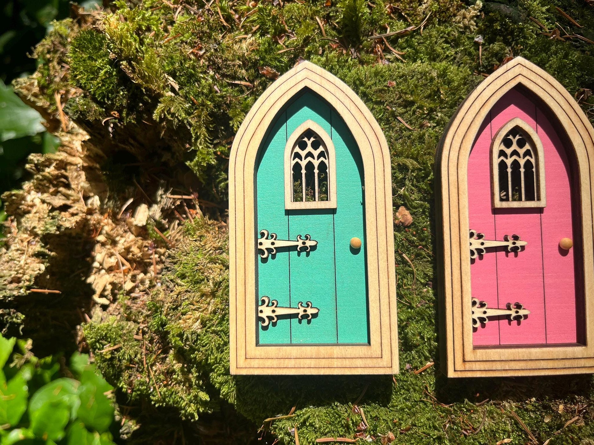 Half-Colored Gothic Fairy Doors for Enchanting Outdoor Fairy Gardens