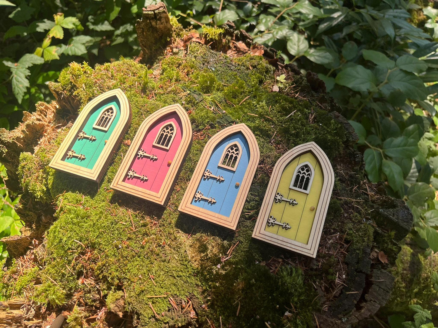 Half-Colored Gothic Fairy Doors for Enchanting Outdoor Fairy Gardens