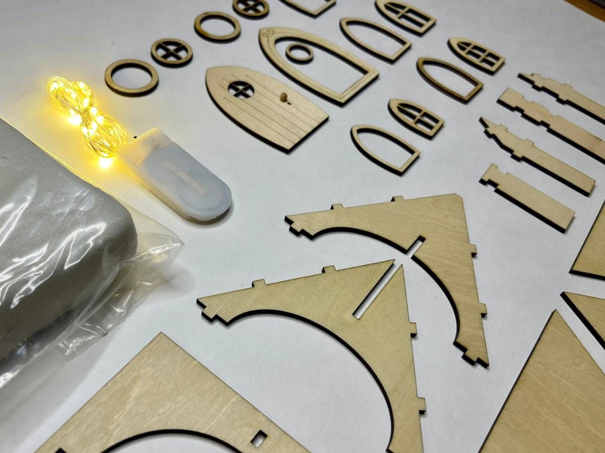 DIY Clay Fairy House Kit with Light - Air-Dry Clay Mini Cottage – Build & Decorate Your Own Magical Mini Home