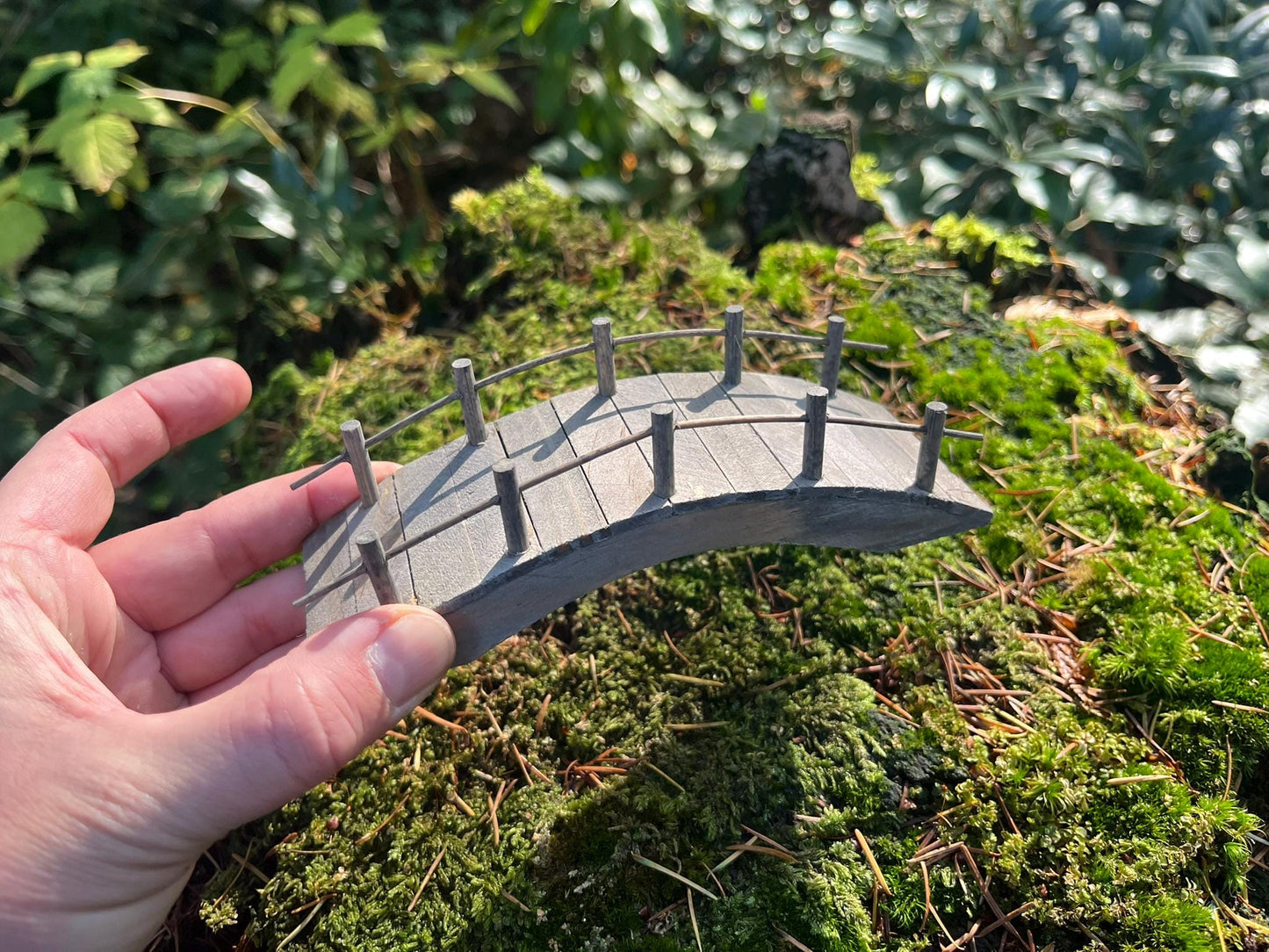 Fairy Garden Starter Set – Wooden Bridge + Mini Fireplace + 2 Tiny Terracotta Pots