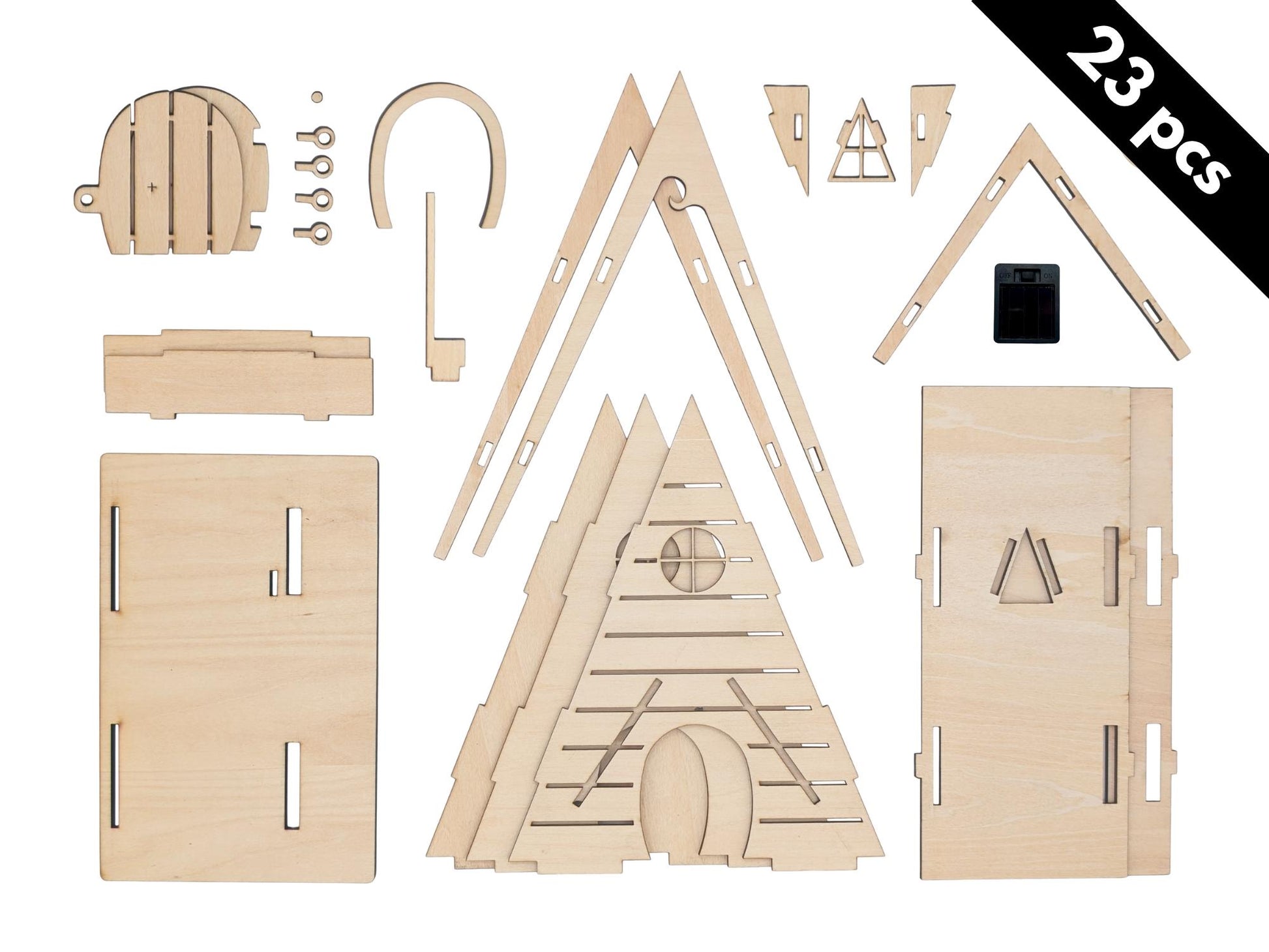 DIY Wooden Fairy House Kit with Solar Light (Ava) - Free U.S. Shipping