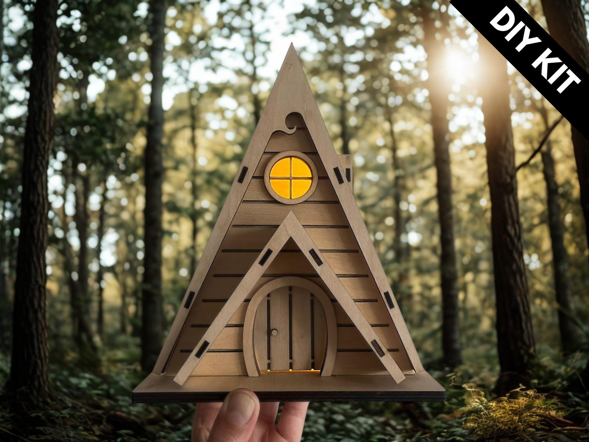 DIY Wooden Fairy House Kit with Solar Light (Ava) - Free U.S. Shipping
