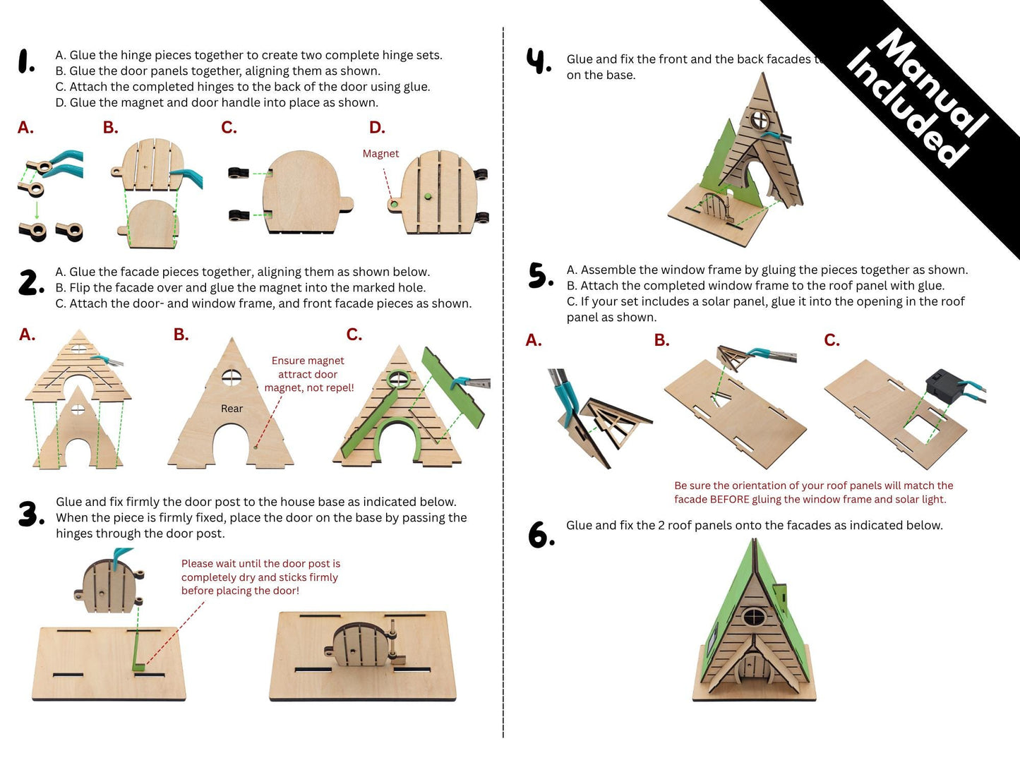 DIY Wooden Fairy House Kit with Solar Light (Ava) - Free U.S. Shipping