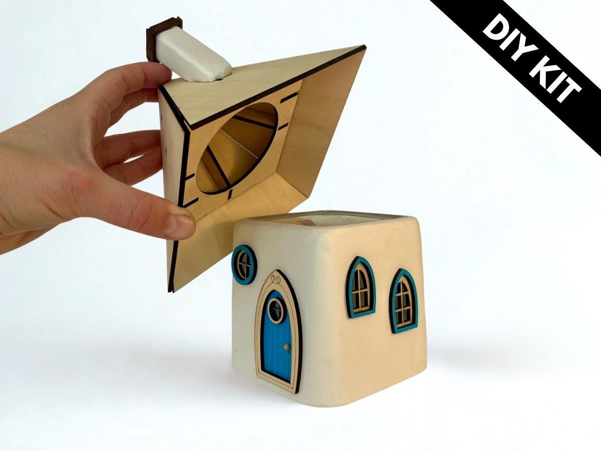 DIY Clay Fairy House Kit with Light - Air-Dry Clay Mini Cottage – Build & Decorate Your Own Magical Mini Home