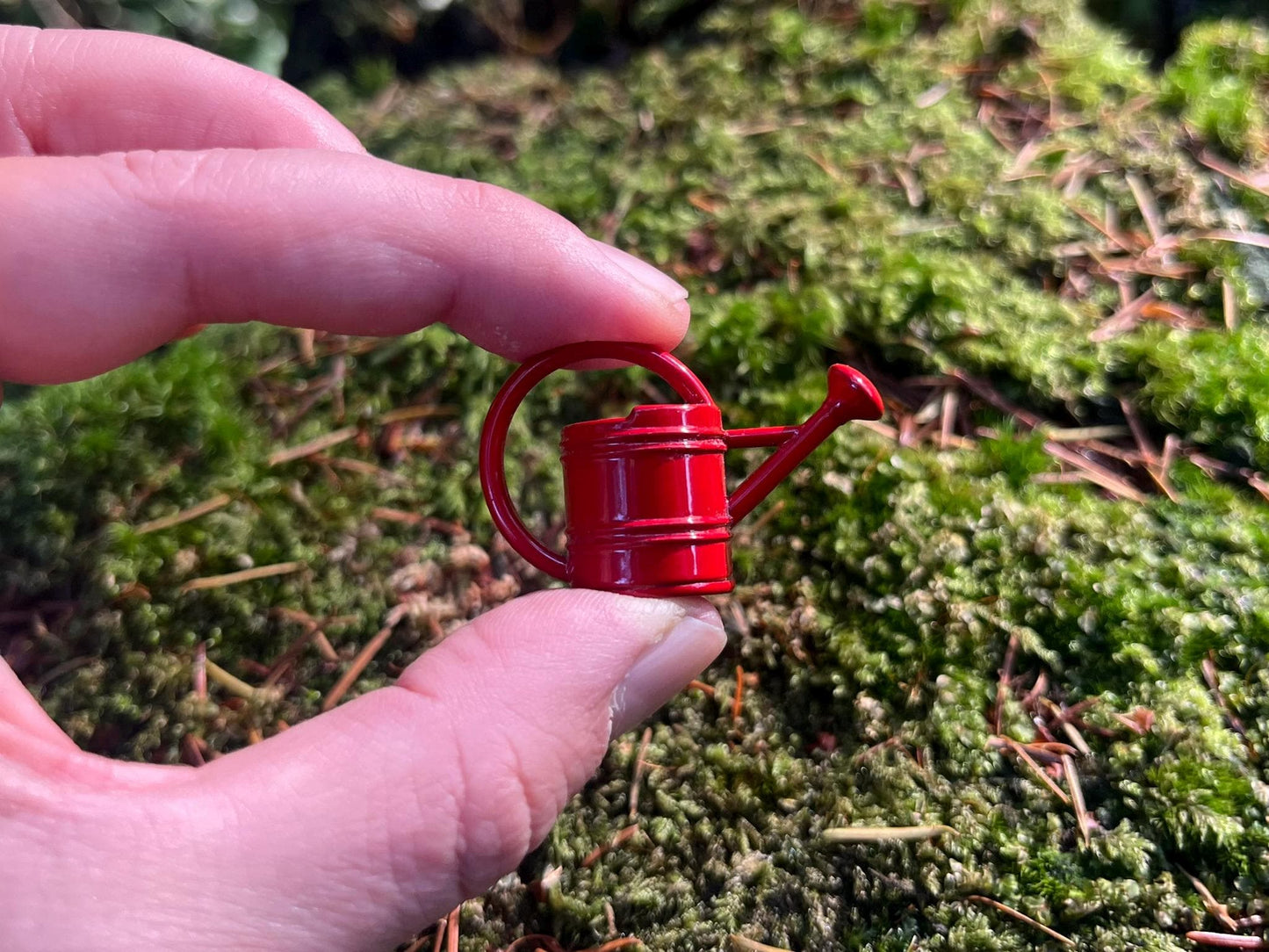 Fairy Door Starter Set - Mini Straw Broom + Watering Can (Red or Green) + Bench