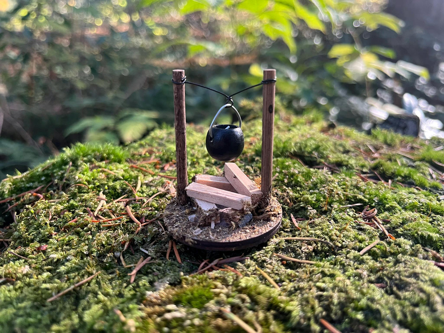 Fairy Garden Starter Set – Wooden Bridge + Mini Fireplace + 2 Tiny Terracotta Pots