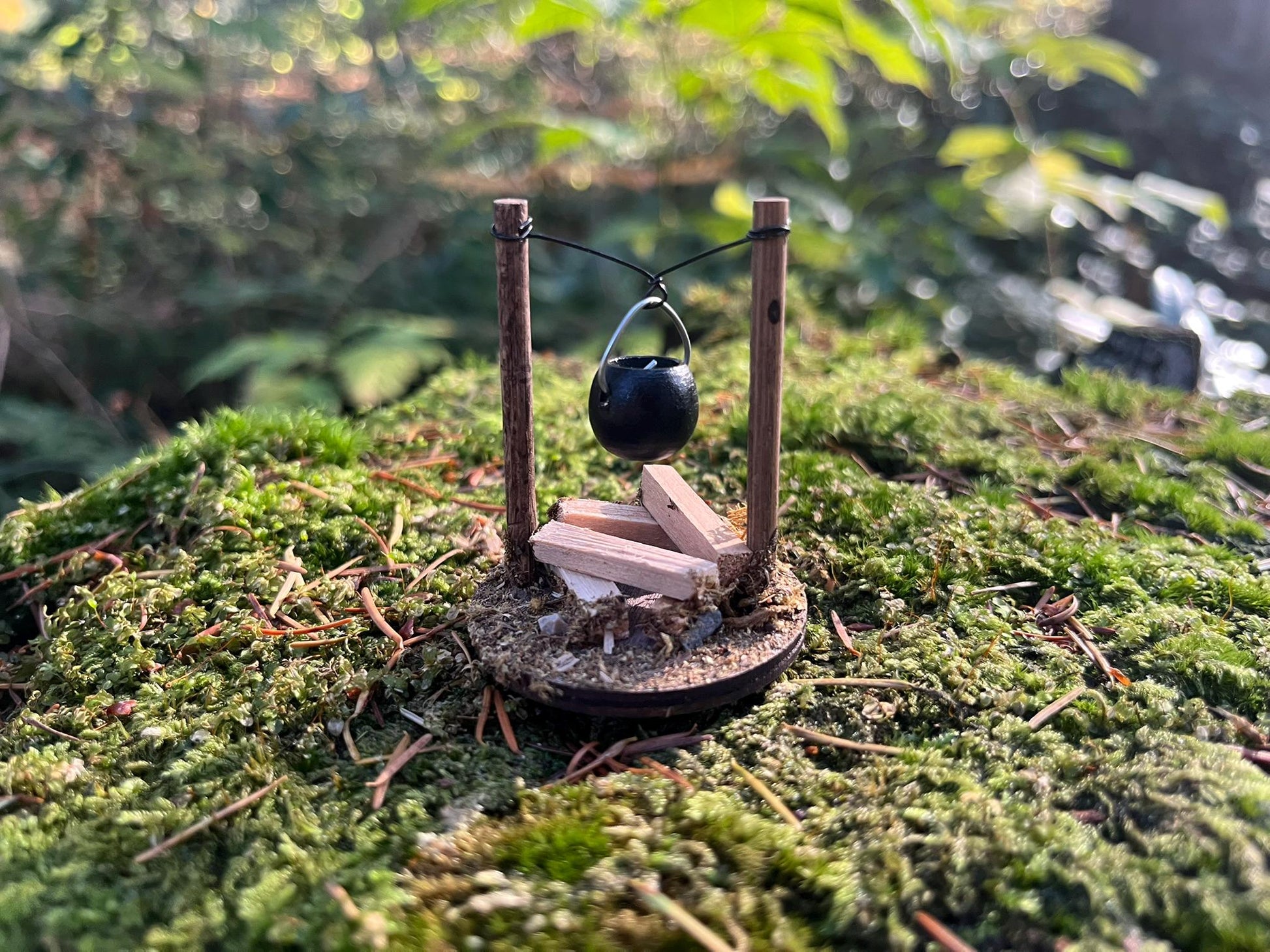 Fairy Garden Starter Set – Wooden Bridge + Mini Fireplace + 2 Tiny Terracotta Pots