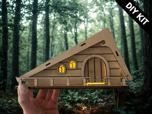 DIY Fairy House Kit with Solar Light - Alina's Wooden Garden Cottage - Build & Paint Craft - FREE U.S. Shipping