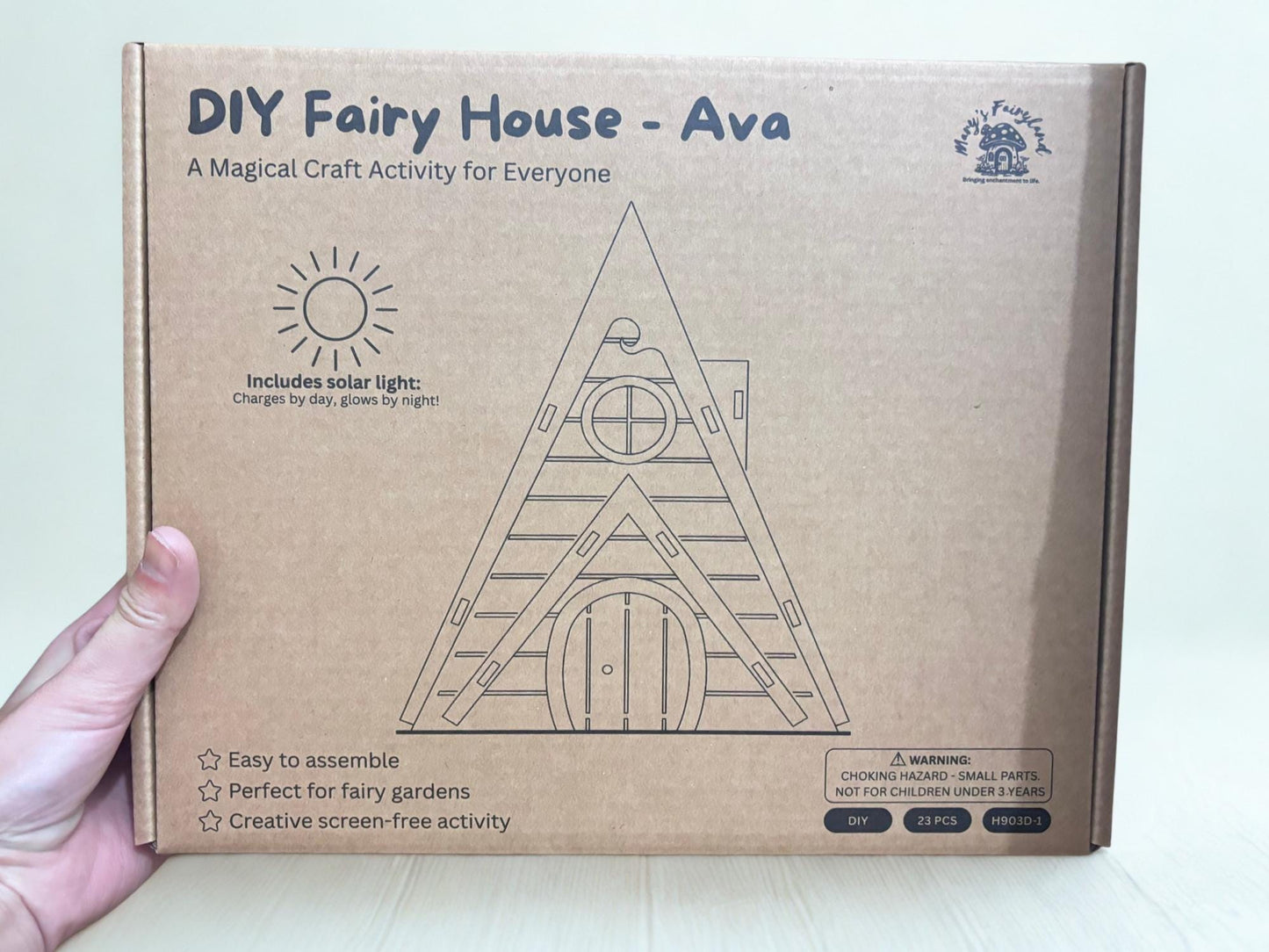 DIY Wooden Fairy House Kit with Solar Light (Ava) - Free U.S. Shipping