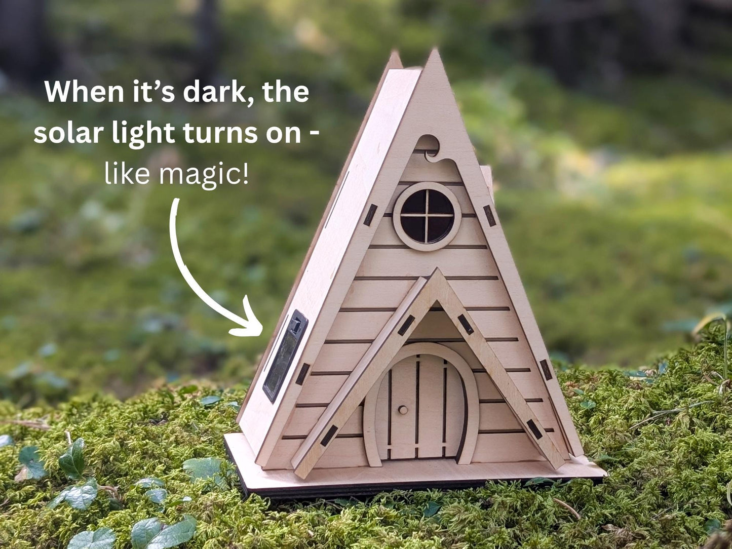 DIY Wooden Fairy House Kit with Solar Light (Ava) - Free U.S. Shipping