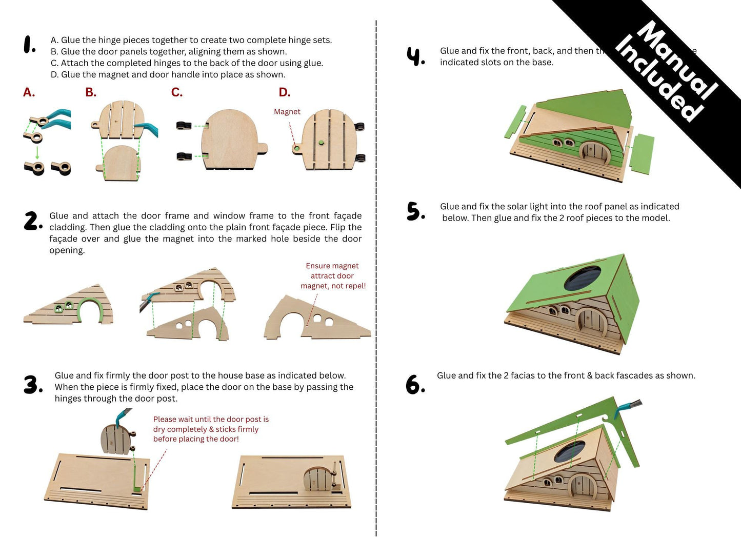DIY Fairy House Kit with Solar Light - Alina's Wooden Garden Cottage - Build & Paint Craft - FREE U.S. Shipping