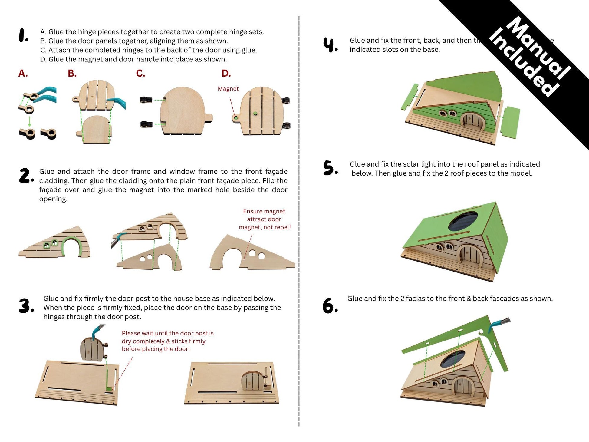 DIY Fairy House Kit with Solar Light - Alina's Wooden Garden Cottage - Build & Paint Craft - FREE U.S. Shipping