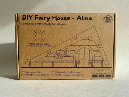 DIY Fairy House Kit with Solar Light - Alina's Wooden Garden Cottage - Build & Paint Craft - FREE U.S. Shipping
