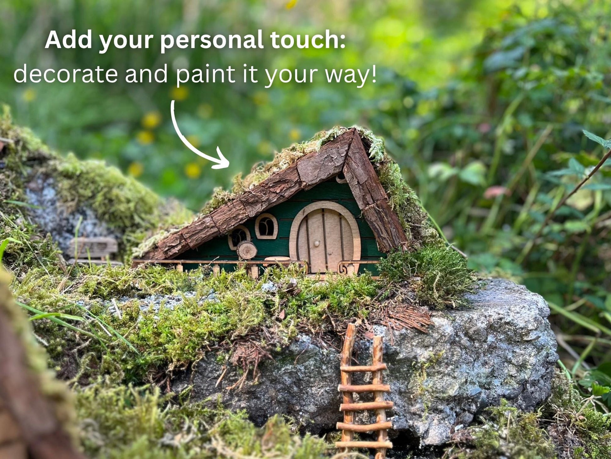 DIY Fairy House Kit with Solar Light - Alina's Wooden Garden Cottage - Build & Paint Craft - FREE U.S. Shipping