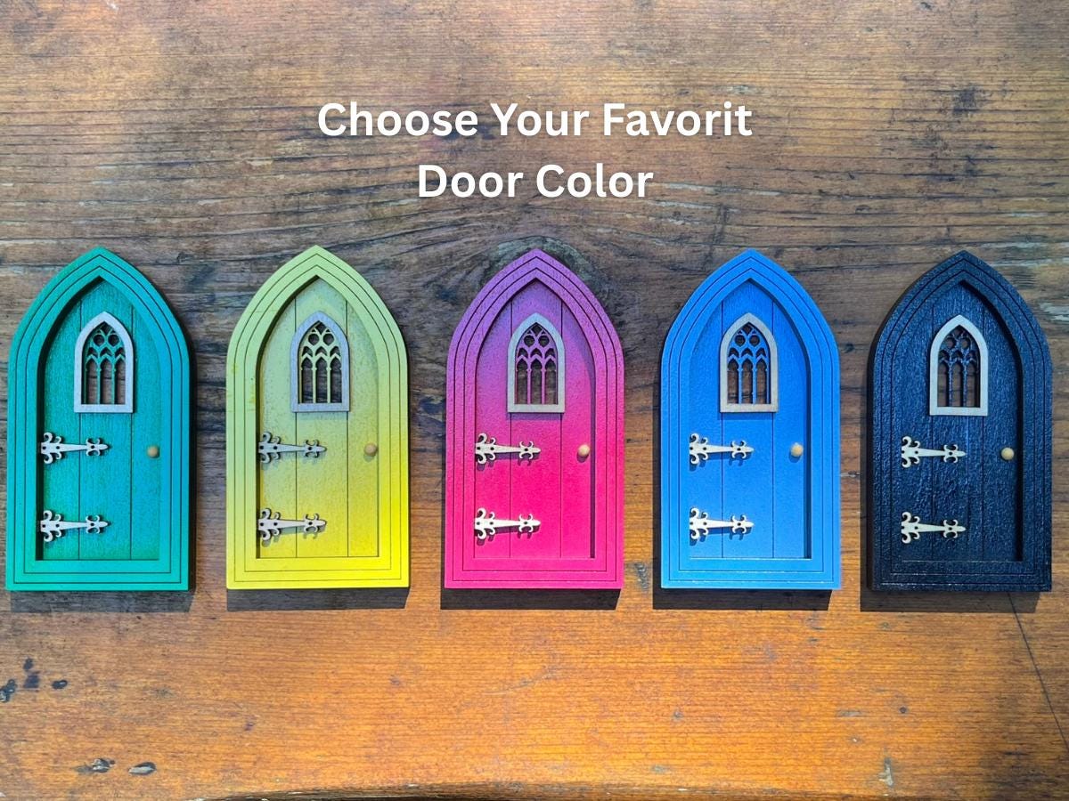 Fairy Garden Gift Set: FairyDoor, Bench, Broom & Watering Can - FREE U.S. Shipping