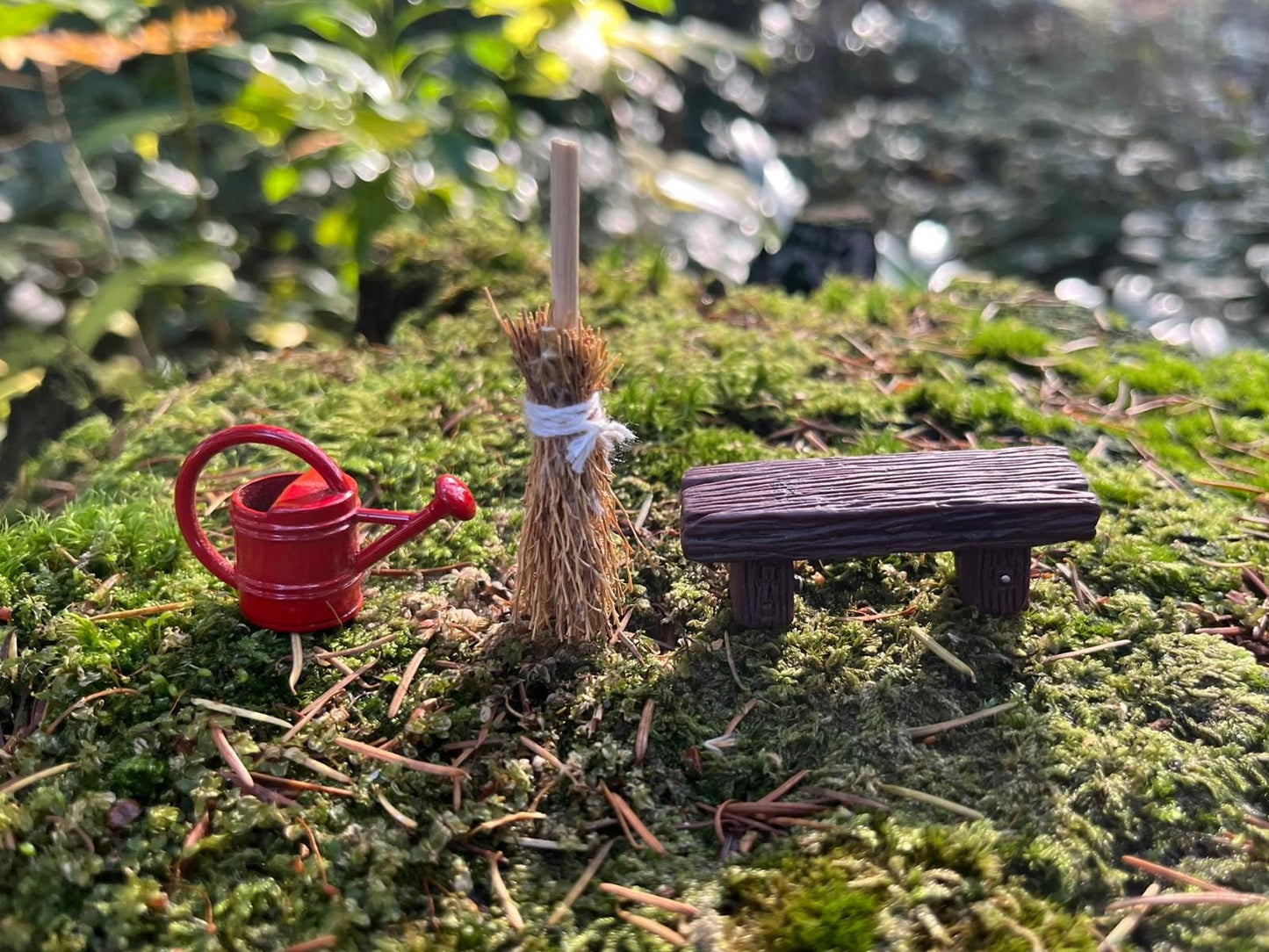 Fairy Garden Gift Set: FairyDoor, Bench, Broom & Watering Can - FREE U.S. Shipping