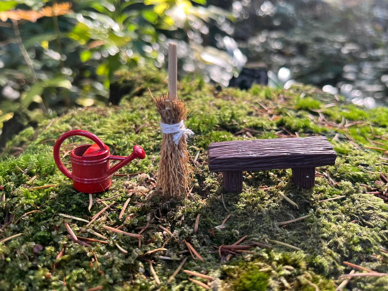 Fairy Garden Gift Set: FairyDoor, Bench, Broom & Watering Can - FREE U.S. Shipping