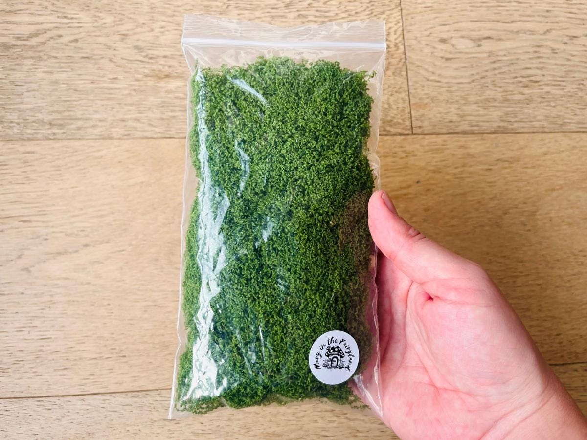100g Green String Moss for Fairy Gardens - DIY Fairy Houses, Terrariums, Mini Landscapes & Crafts