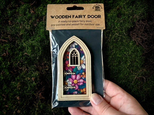 Gothic Fairy Door with Delicate Pattern - Outdoor-Ready Miniature for Fairy Gardens & Decor
