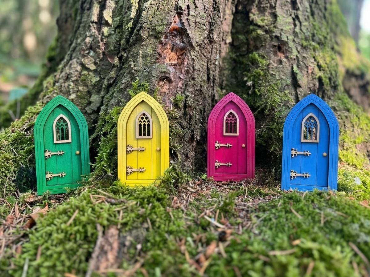 Colored Gothic Fairy Doors - Sealed for Outdoor Fairy Gardens