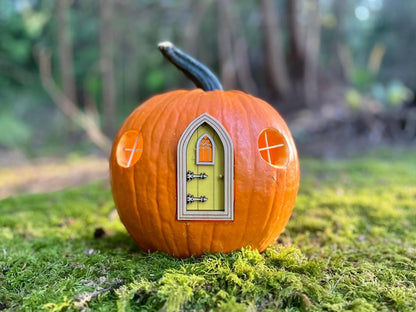 Gothic Pumpkin Fairy Door - Outdoor Miniature Halloween Decor
