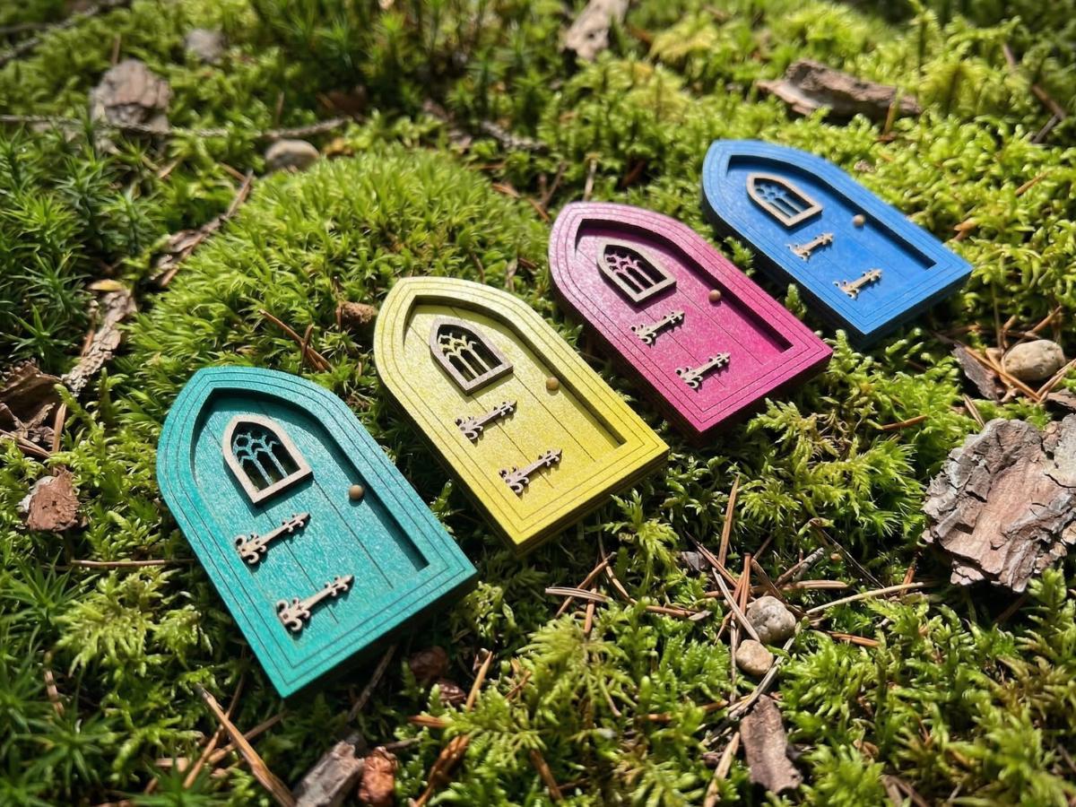 Easter Fairy Basket Gift Set, Fairy Door Bundle, Easter Basket Filler, Mini Fairy Garden Gift, Fairy Bench Broom Watering Can