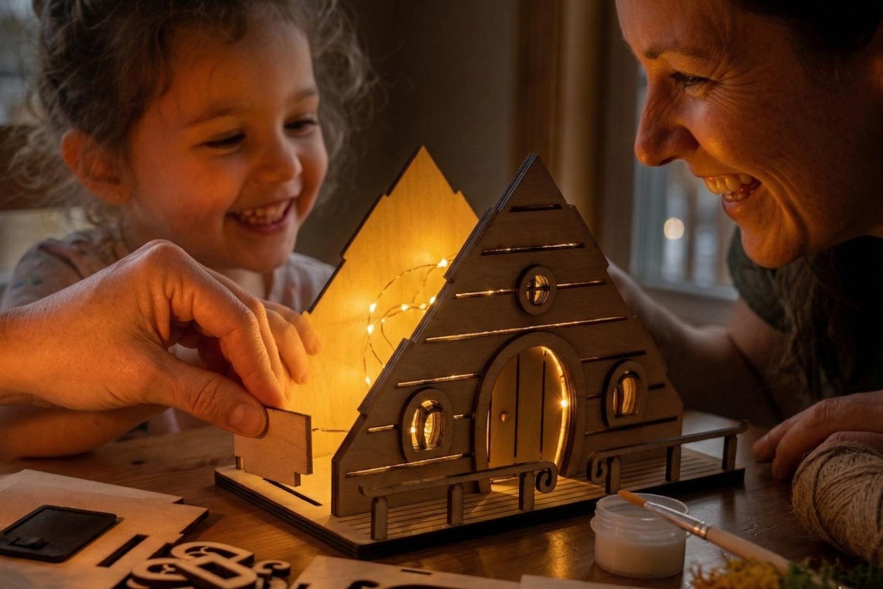 DIY Fairy House Kit with Solar Light - Ellie's Wooden Garden Cottage - Build & Paint Craft