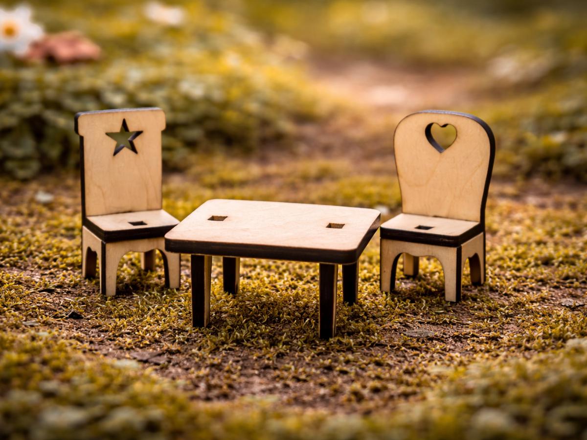 DIY Fairy Furniture Collection Kit - Laser Cut Plywood Mini Furniture - 9 Piece Set