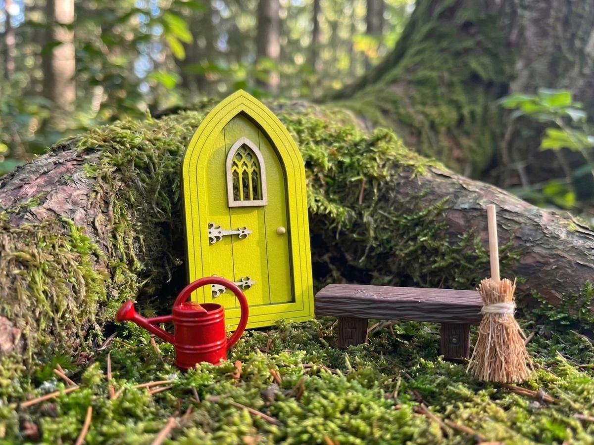 Fairy Door Starter Kit - Mini Fairy Garden Gift Set with Door, Bench, Broom and Watering Ca