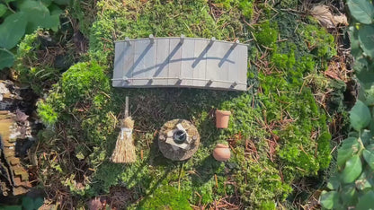 Fairy Garden Starter Set – Wooden Bridge + Mini Fireplace + 2 Tiny Terracotta Pots + Straw Broom