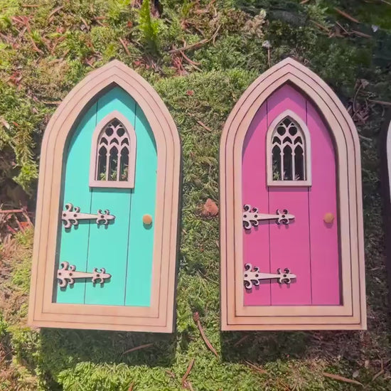 Half-Colored Gothic Fairy Doors for Enchanting Outdoor Fairy Gardens