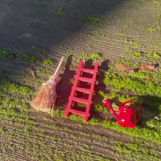 Miniature Fairy Garden Tool Set – Red Ladder, Broom & Watering Can