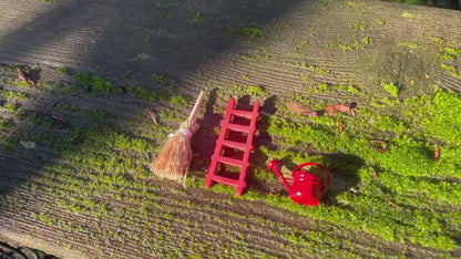 Miniature Fairy Garden Tool Set – Red Ladder, Broom & Watering Can