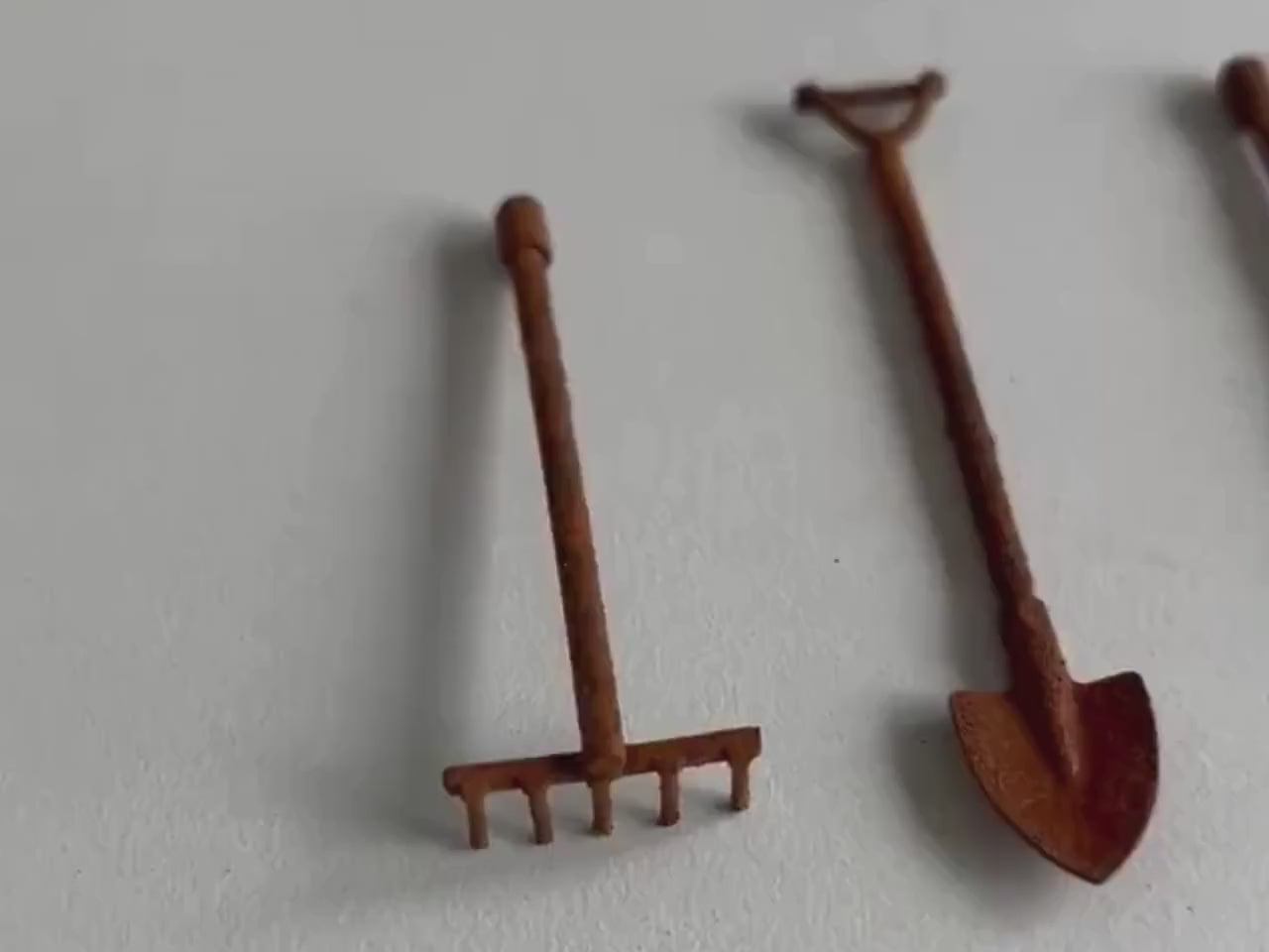 4 Piece Rusty Metal Miniature Tools Set