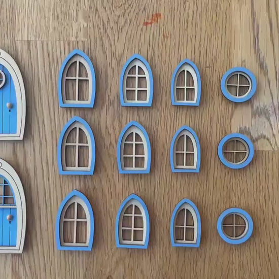 Finished Fairy Doors and Windows Set – Pre-Colored and Sealed for Outdoor Fairy Houses