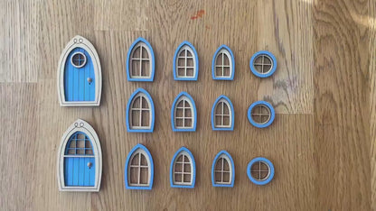 Finished Fairy Doors and Windows Set – Pre-Colored and Sealed for Outdoor Fairy Houses