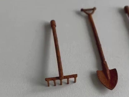 4 Piece Rusty Metal Miniature Tools Set