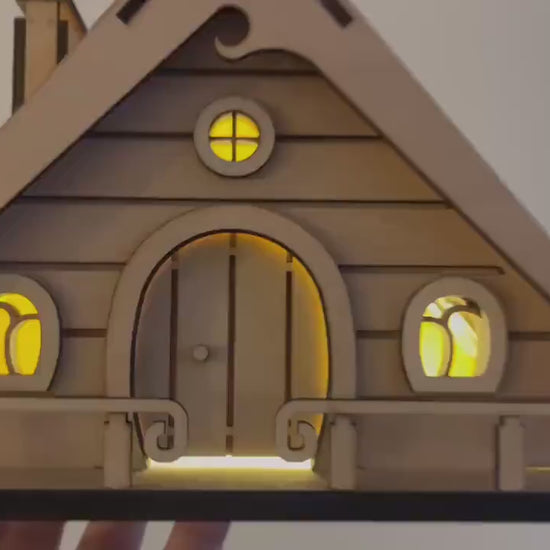 DIY Fairy House Kit - Wooden Fairy Garden House with Solar Roof - Ellie